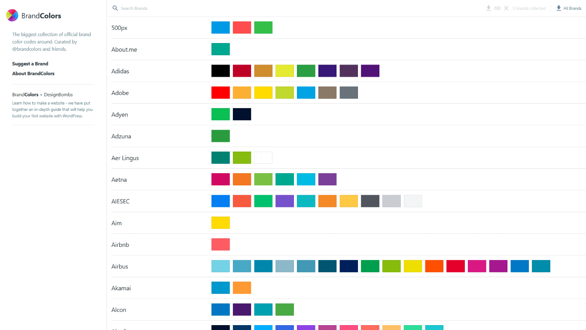 Brandcolors website screenshot