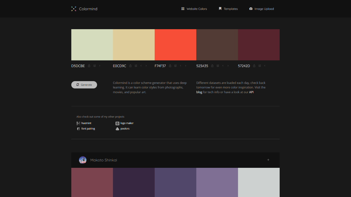 Colormind website screenshot