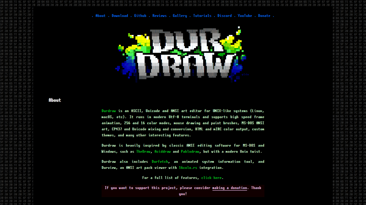 Durdraw website screenshot