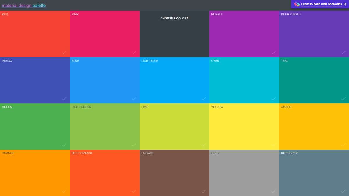 Material design palette website screenshot