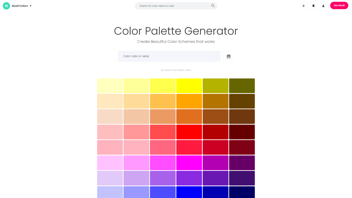 Muzli colors website screenshot